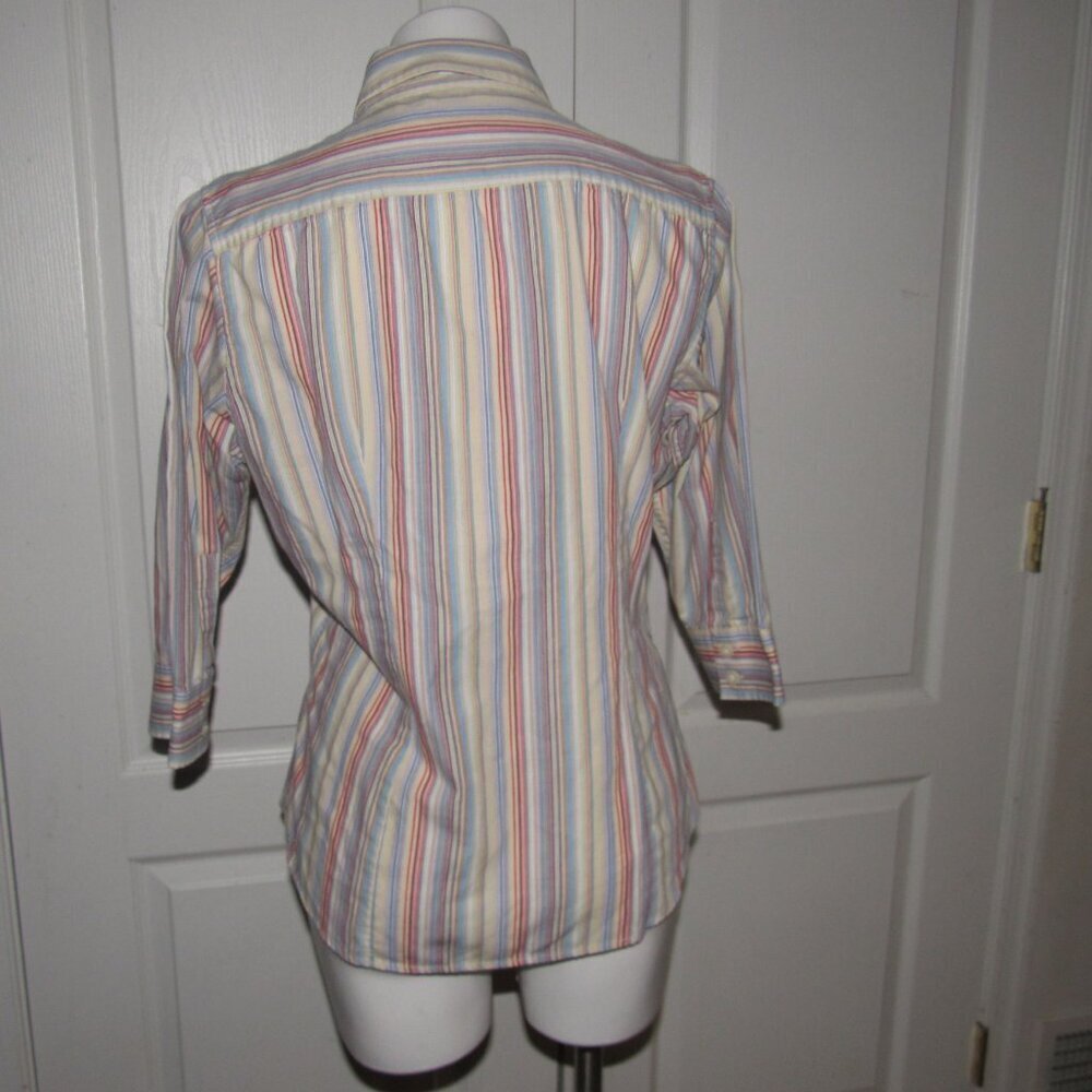Bogari Multicolor Striped Button-Down Shirt L | Silk Cotton Blend | Preppy Chic - Picture 3 of 6